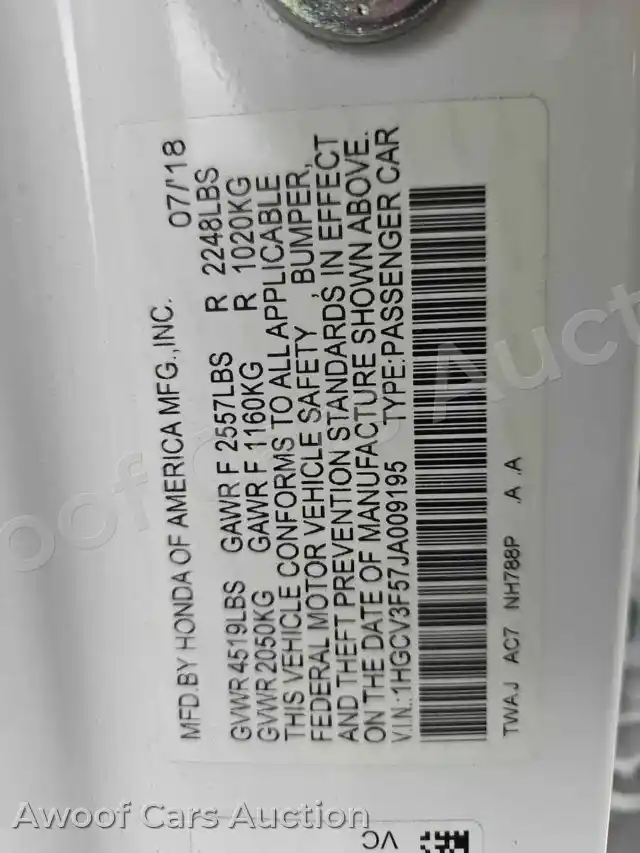 2018 Honda Accord 1HGCV3F57JA009195 — photo 15 de la vente Manheim