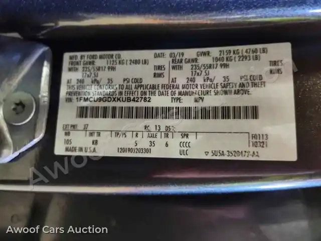 2019 Ford Escape 1FMCU9GDXKUB42782 — Copart auction photo 13