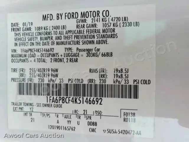 2019 Ford Mustang 1FA6P8CF4K5146692 — Copart auction photo 12