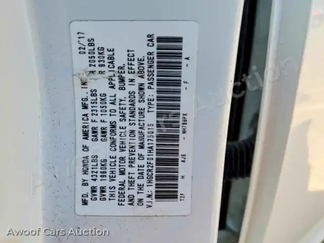 2017 Honda Accord 1HGCR2F01HA175015 — Copart auction photo 13