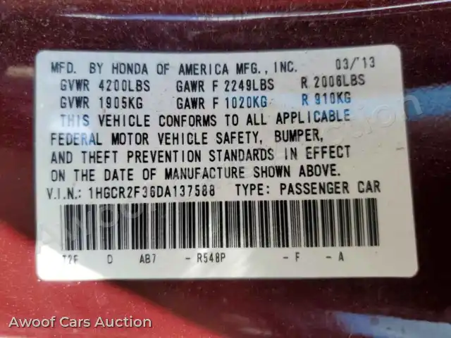 2013 Honda Accord 1HGCR2F36DA137588 — Copart auction photo 13