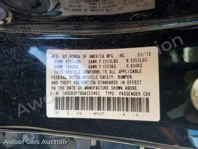 2016 Honda Accord 1HGCR2F78GA220463 — Copart auction photo 12