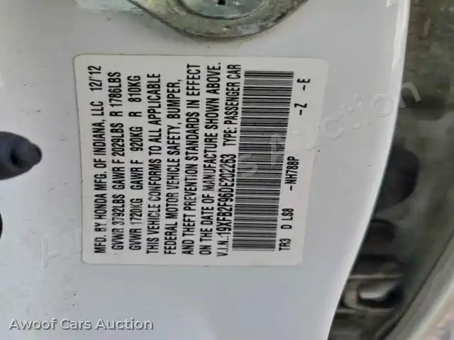 2013 Honda Civic 19XFB2F96DE202263 — Copart auction photo 12