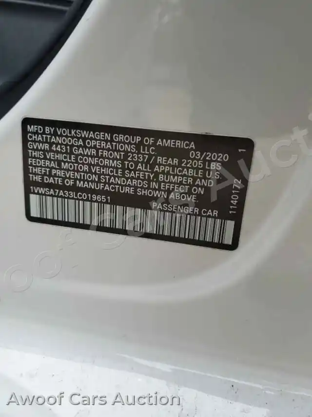 2020 Volkswagen Passat 1VWSA7A33LC019651 — photo 12 de la vente Copart