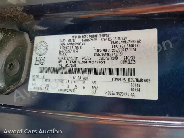 2017 Ford F150 1FTMF1E86HKC77451 — hoton gwanjo Copart na 12