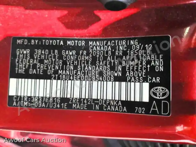 2013 Toyota Corolla 2T1BU4EE0DC954008 — Copart auction photo 12