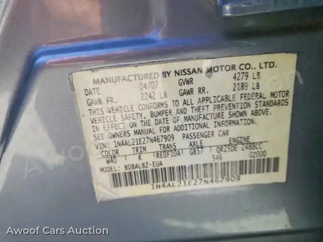 2007 Nissan Altima 1N4AL21E27N467909 — Copart auction photo 12