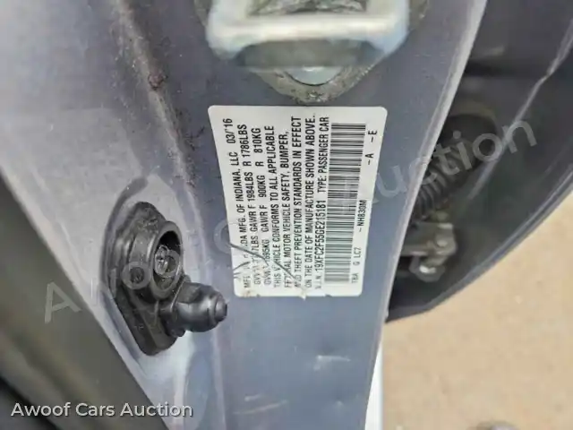 2016 Honda Civic 19XFC2F55GE215181 — Copart auction photo 12