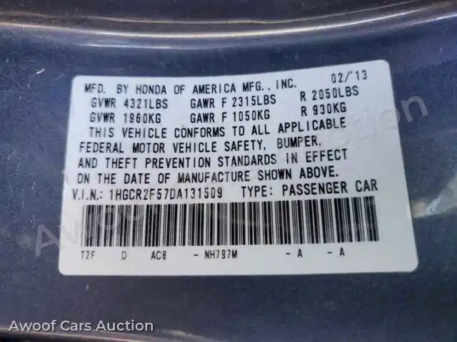2013 Honda Accord 1HGCR2F57DA131509 — Copart auction photo 13