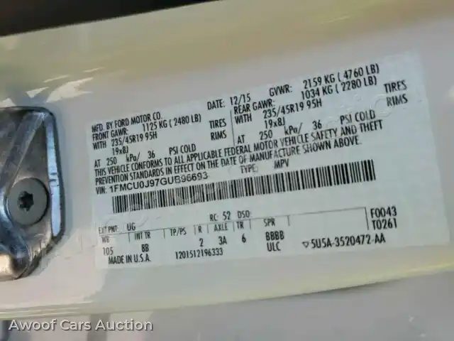 2016 Ford Escape 1FMCU0J97GUB96693 — hoton gwanjo Manheim na 19