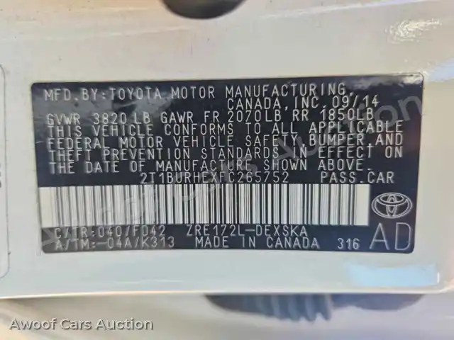 2015 Toyota Corolla 2T1BURHEXFC265752 — Copart auction photo 12