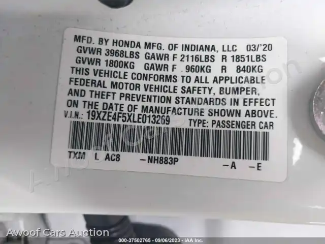 2020 Honda Insight 19XZE4F5XLE013269 — Iaai auction photo 9