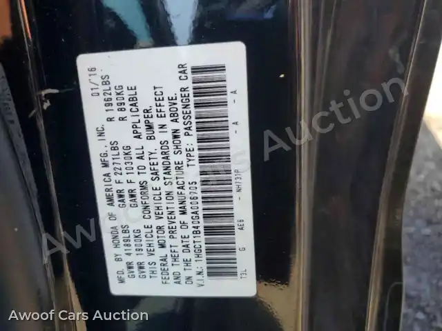 2016 Honda Accord 1HGCT1B40GA006705 — Copart auction photo 12