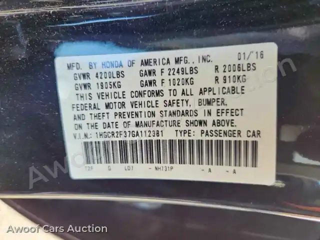 2016 Honda Accord 1HGCR2F37GA112381 — Copart auction photo 13