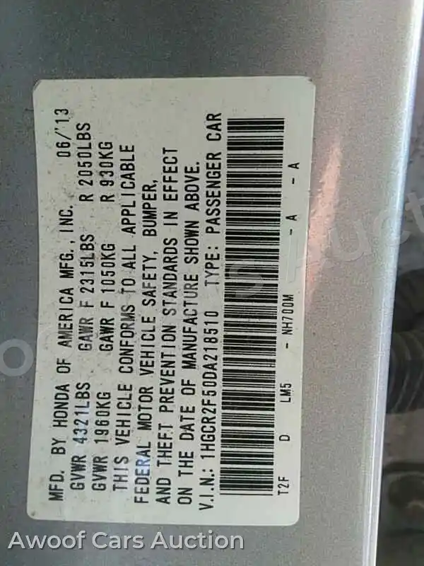 2013 Honda Accord 1HGCR2F50DA218510 — Manheim auction photo 6