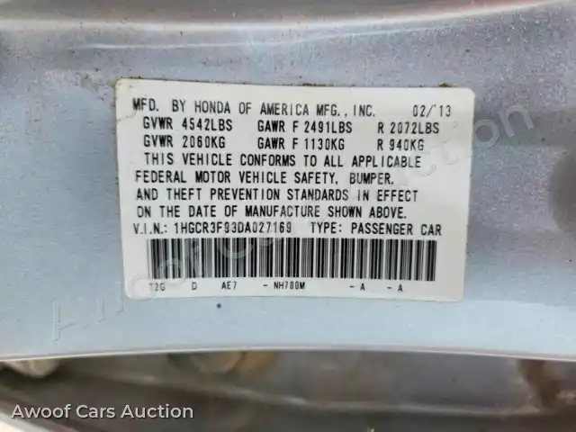 2013 Honda Accord 1HGCR3F93DA027169 — Copart auction photo 12