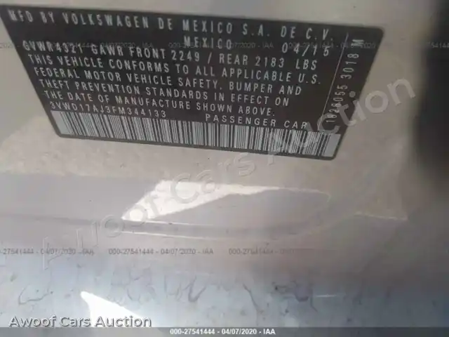 2015 Volkswagen Jetta 3VWD17AJ3FM344133 — photo 9 de la vente Iaai