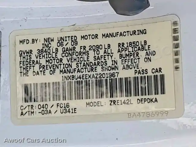 2010 Toyota Corolla 1NXBU4EEXAZ201967 — hoton gwanjo Copart na 12