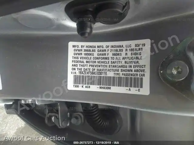 2019 Honda Insight 19XZE4F56KE030116 — Iaai auction photo 9