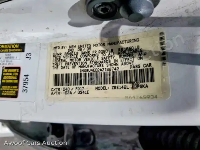 2010 Toyota Corolla 1NXBU4EE2AZ198742 — hoton gwanjo Copart na 12
