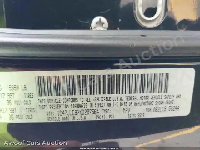 2019 Jeep Cherokee 1C4PJLCB7KD297564 — Iaai auction photo 9