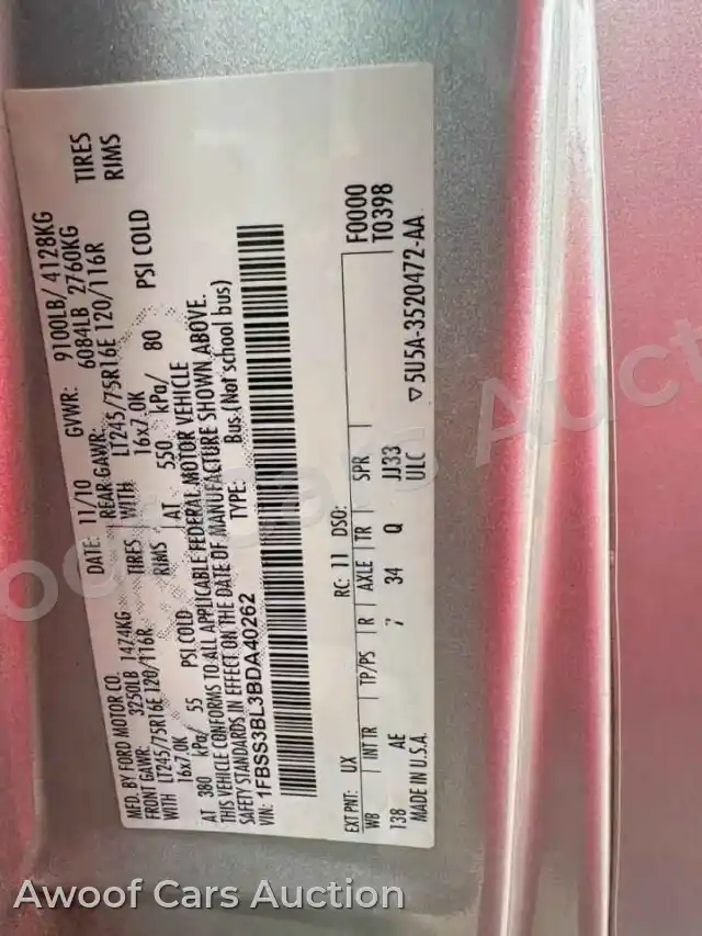 2011 Ford Econoline 1FBSS3BL3BDA40262 — Copart auction photo 10