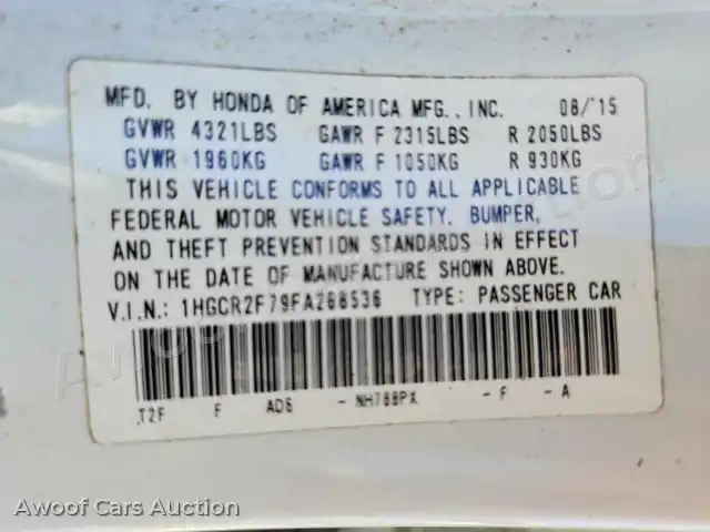 2015 Honda Accord 1HGCR2F79FA268536 — Copart auction photo 13