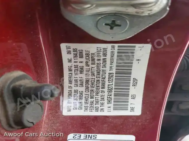 2007 Honda Civic 1HGFA16827L122928 — Copart auction photo 12