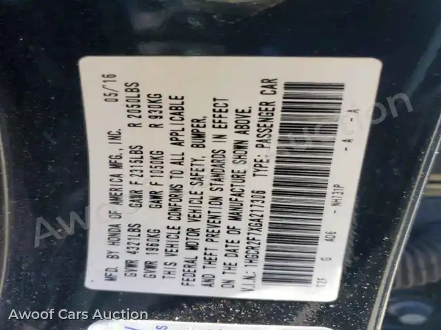 2016 Honda Accord 1HGCR2F7XGA217306 — Copart auction photo 12