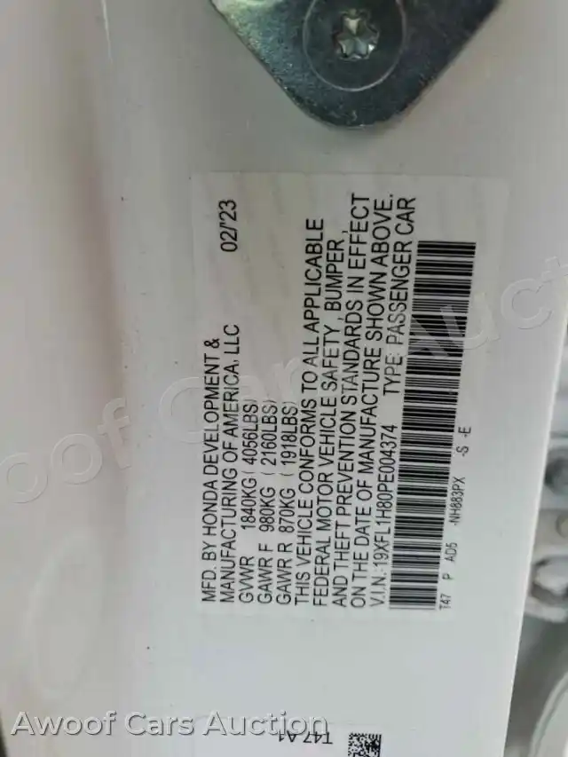 2023 Honda Civic 19XFL1H80PE004374 — Copart auction photo 12