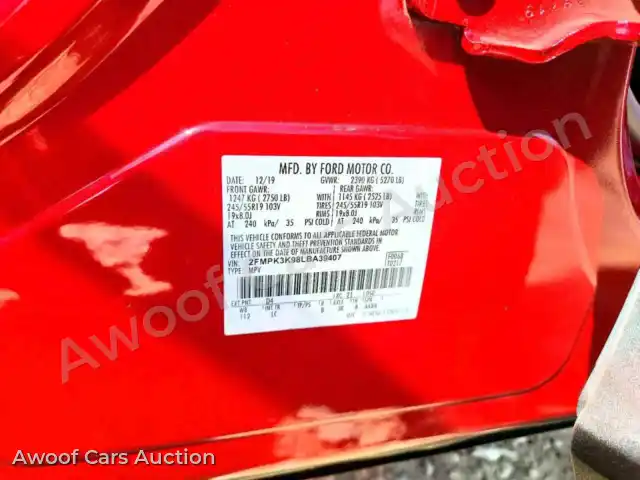 2020 Ford Edge 2FMPK3K98LBA39407 — hoton gwanjo Copart na 14