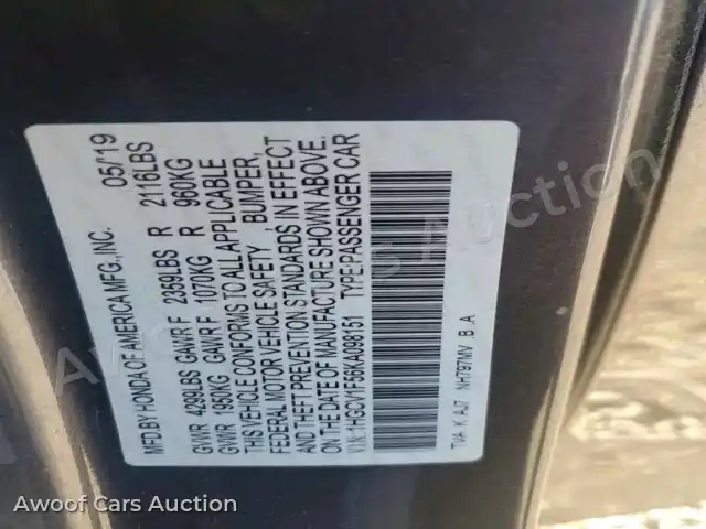 2019 Honda Accord 1HGCV1F56KA098151 — Copart auction photo 12