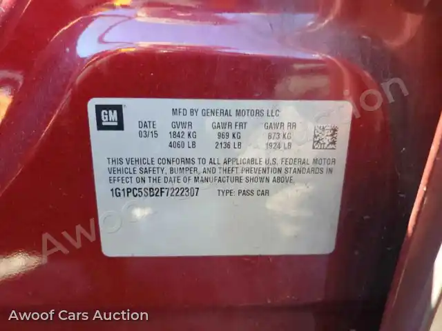 2015 Chevrolet Cruze 1G1PC5SB2F7222307 — photo 12 de la vente Copart