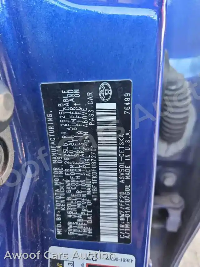 2015 Toyota Camry 4T1BF1FK0FU872701 — hoton gwanjo Copart na 12