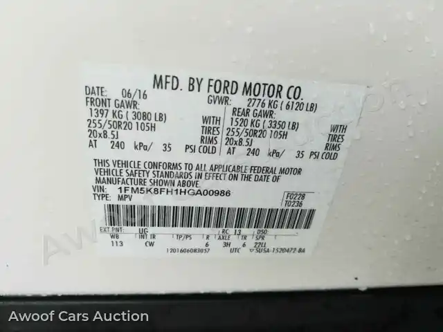 2017 Ford Explorer 1FM5K8FH1HGA00986 — photo 6 de la vente Manheim