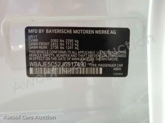 2018 BMW 5 Series WBAJE5C52JG917490 — photo 13 de la vente Copart