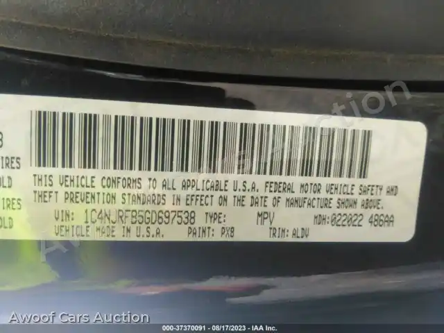 2016 Jeep Patriot 1C4NJRFB5GD697538 — Iaai auction photo 9