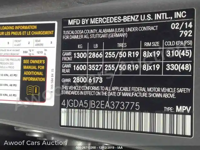 2014 Mercedes-Benz ML 4JGDA5JB2EA373775 — Iaai auction photo 9