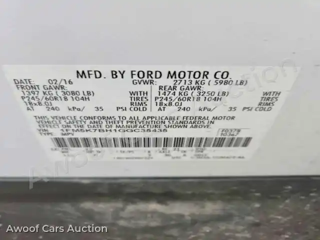 2016 Ford Explorer 1FM5K7BH1GGC35435 — photo 13 de la vente Copart