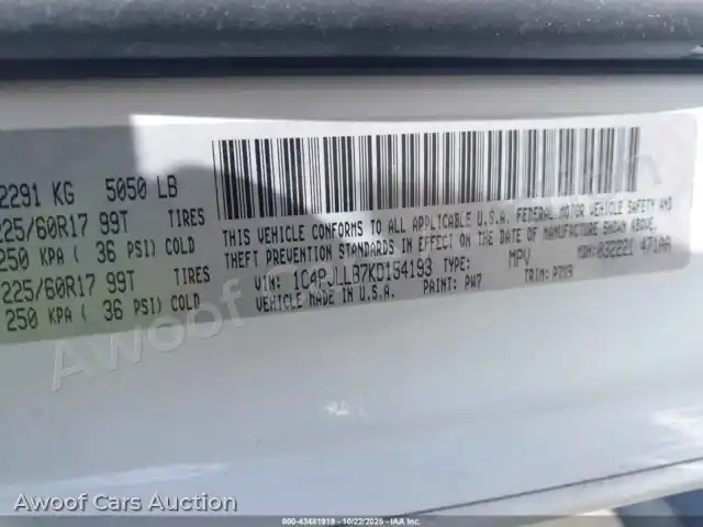 2019 Jeep Cherokee 1C4PJLLB7KD154193 — Iaai auction photo 9