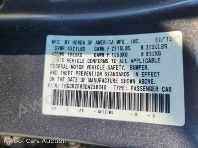 2013 Honda Accord 1HGCR2F80DA256040 — hoton gwanjo Copart na 12
