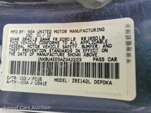2010 Toyota Corolla 1NXBU4EE9AZ342223 — hoton gwanjo Copart na 12