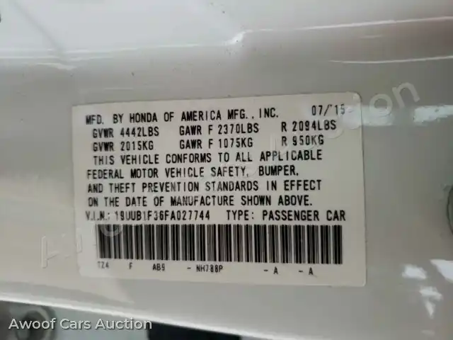 2015 Acura TLX 19UUB1F36FA027744 — Copart auction photo 10