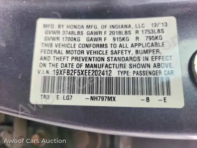 2014 Honda Civic 19XFB2F5XEE202412 — Copart auction photo 12