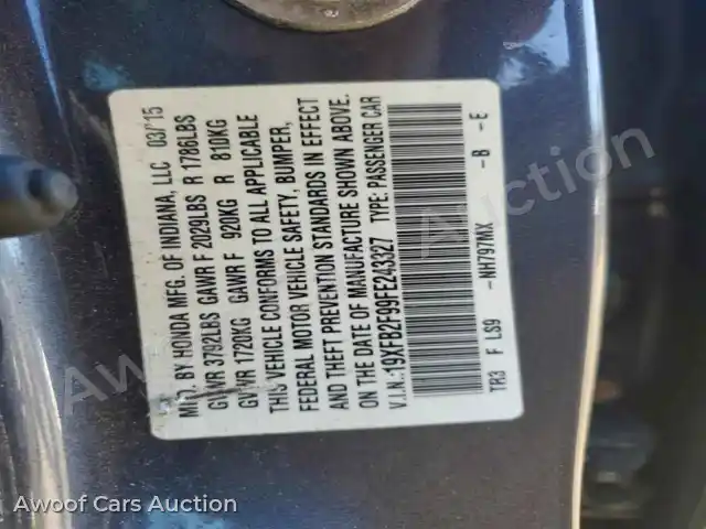 2015 Honda Civic 19XFB2F99FE243327 — Copart auction photo 12