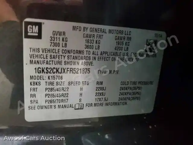 2015 GMC Yukon 1GKS2CKJXFR521875 — photo 13 de la vente Copart