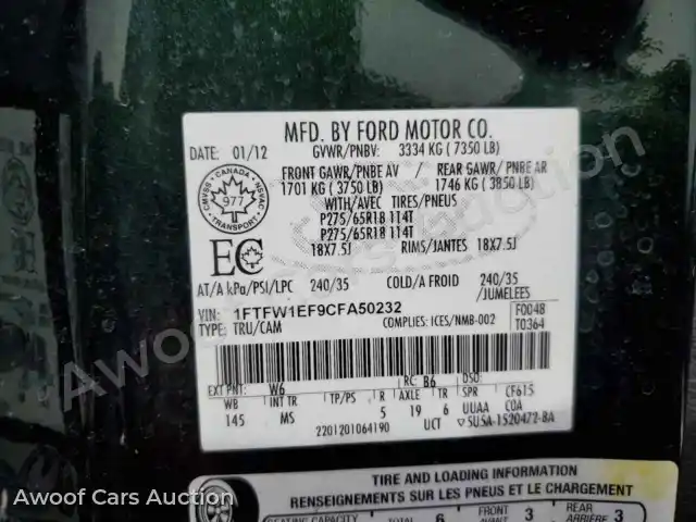 2012 Ford F150 1FTFW1EF9CFA50232 — Copart auction photo 12