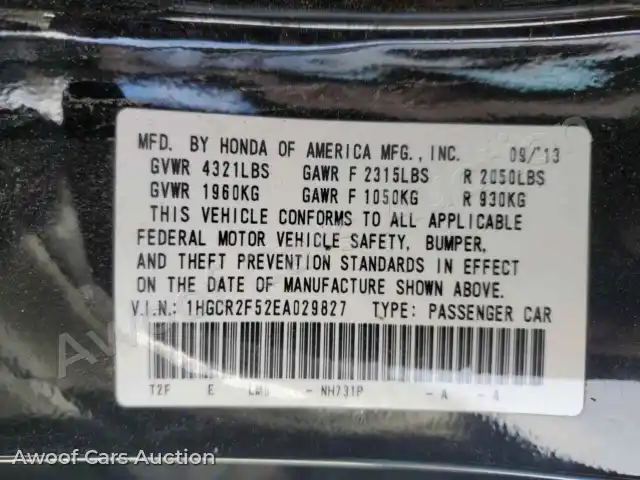 2014 Honda Accord 1HGCR2F52EA029827 — hoton gwanjo Copart na 13