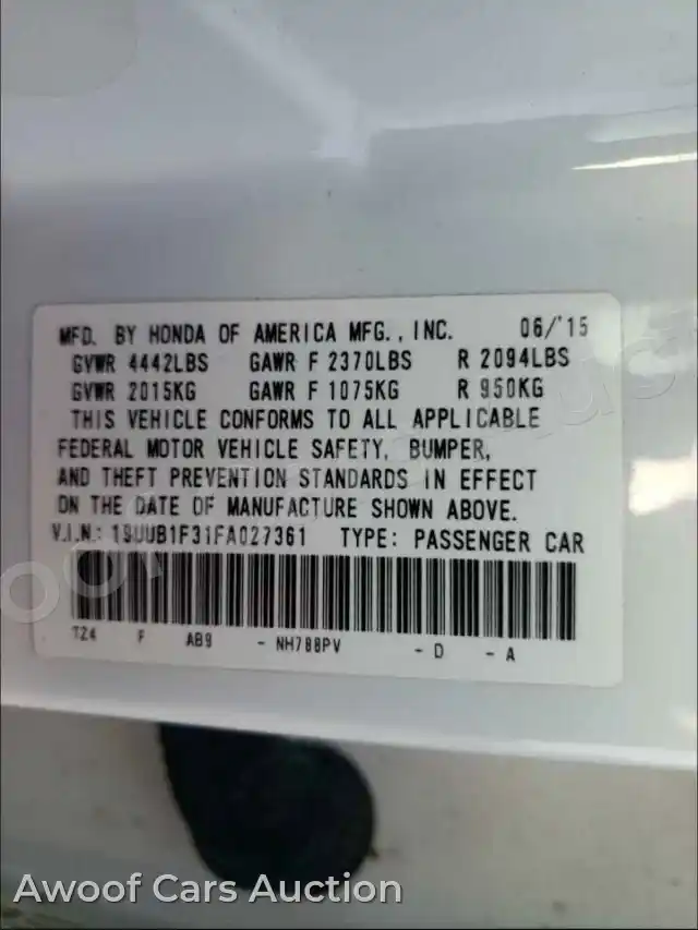 2015 Acura TLX 19UUB1F31FA027361 — Copart auction photo 10