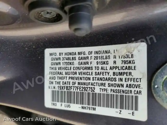 2015 Honda Civic 19XFB2F77FE292752 — Copart auction photo 12
